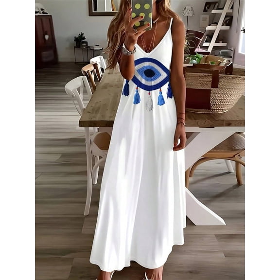 SUSHA Women's Tassel Print V Neck Sleeveless Dress Casual Summer Style multiple colors can be selected