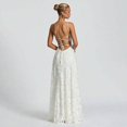 thumbnail image 3 of White Spaghetti Strap Square Neck Floral Lace Ruched Waist Maxi Dress, 3 of 13