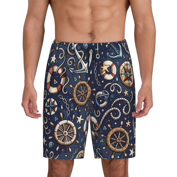 Fotbe Nautical Pantalones Cortos de Pijama para Hombre, Ropa de Dormir, Pantalones de Pijama Cortos para Hombre-X-Large