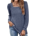 thumbnail image 2 of Tops for Women Solid Color Square Neck Womens Tops Casual Pullover Pleated Long Sleeve Shirts Alsol Lamesa, 2 of 3