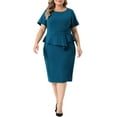 thumbnail image 1 of GRACE & GRANDEUR Robe Fourreau Crayon Moulante Formelle de Travail à Manches Courtes pour Femme Grande Taille Bleu Lac 4X, 1 of 5