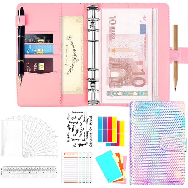 35Pcs A6 Ring Binder Set, PU Leather Notebook Budget Binder, Budget