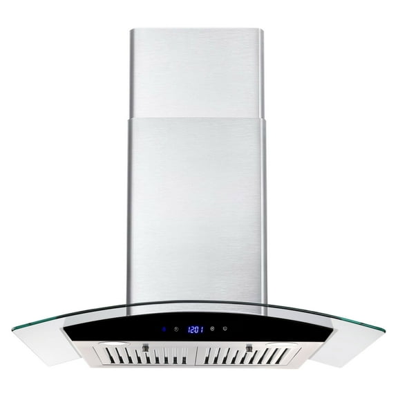 Tieasy 30 inch Wall Mount Range Hood Stainless Steel 700 CFM Black Touch Panel Kitchen Vent Fan