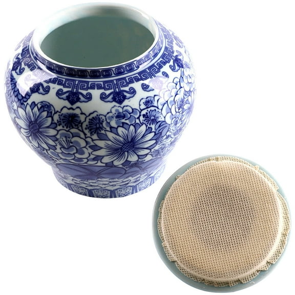 LEORX Blue Ceramic Storage Canister for Storing Candy Tea and Coffee Chic Decorative Kitchen Accessory 10 oz