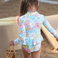 thumbnail image 6 of Tiijoy Girls Floral One-Piece Swimsuit Cute Long Sleeve Half Zip Rash Guard Bathing Suit, 6 of 7