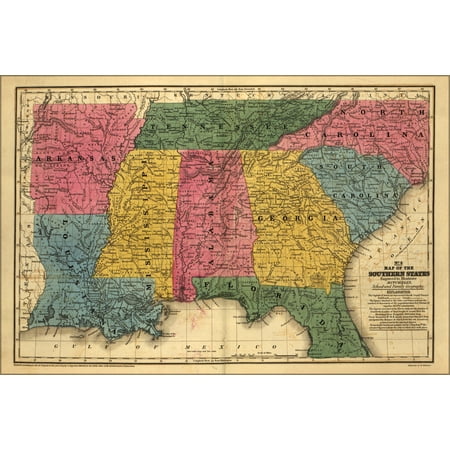 24"x36" Gallery Poster, map South States georgia louisiana alabama 1839