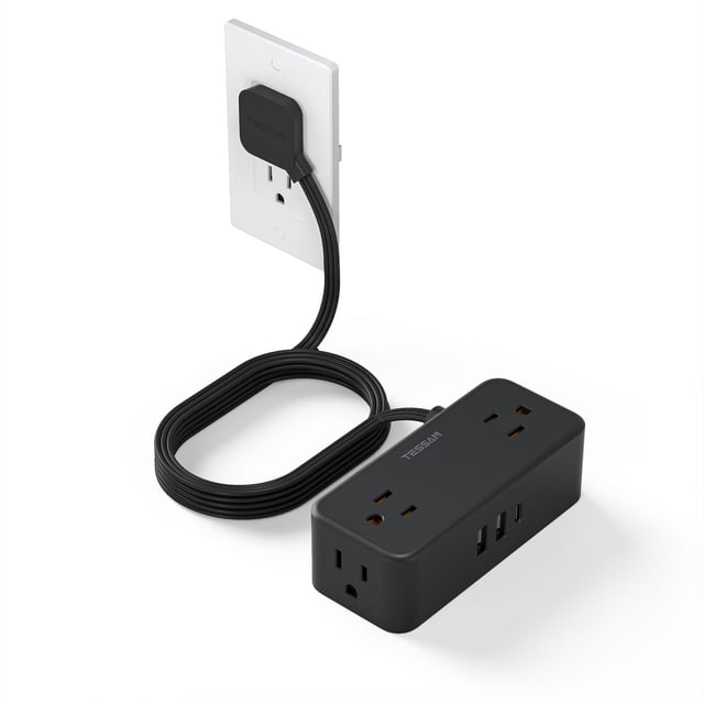 Protector contra sobretensiones Power Strip TESSAN de 10 pies con 4 tomas de corriente alterna y 3 USB