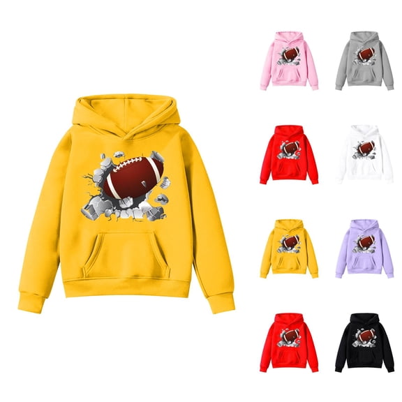 Kids Football Hoodies Rugby Long Sleeve Graphic Hooded Sweatshirt with Pockets for Boy Girl Pullover Tops