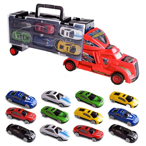 Pretyzoom 13Pcs Mini Transporter Vehicle Model Plastic Assorted Color Inertial Movement for Truck Games Playing