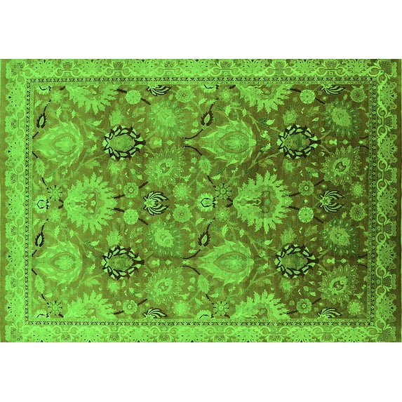 Ahgly Company Indoor Rectangle Oriental Green Industrial Area Rugs, 7' x 10'