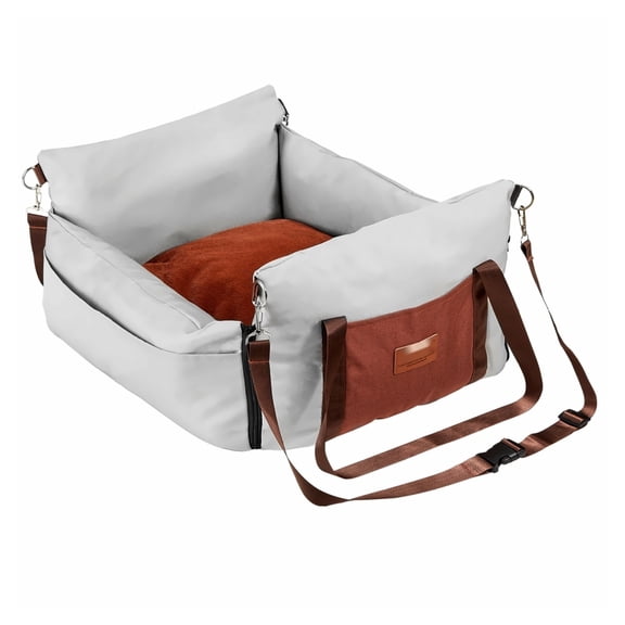 Dog Car Seat Booster, Waterproof Pet Car Seat with Storage, Safety Leash, PP Cotton - Small Dogs up to 25lbs - Gray