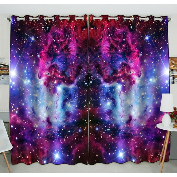 GCKG Galaxy Window Curtain,Galaxy Space,Universe Stars Grommet Blackout Curtain Room Darkening Curtains For Bedroom And Kitchen Size 52(W) x 84(H) inches (Two Piece)