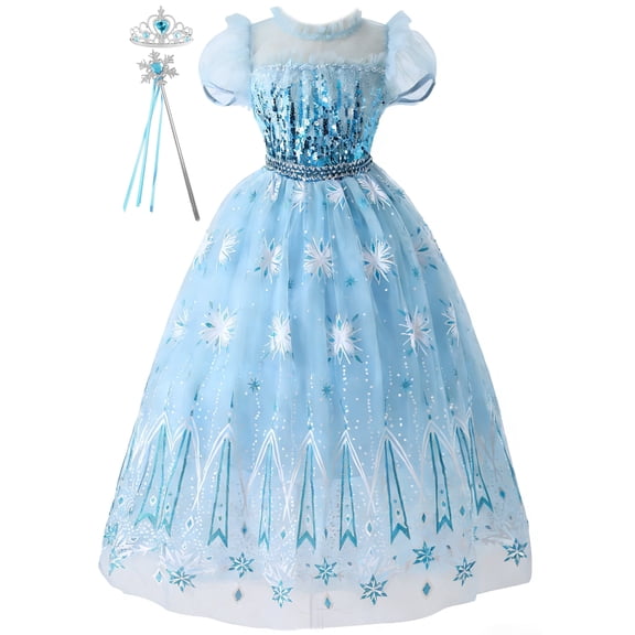 Girls Sequins Princess Dress Kids Snowflake Party Dress Ball Gown