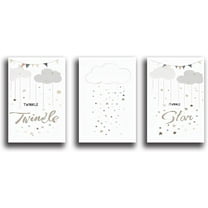 Canvas Poster Children's Room Wall Painting Set Watercolor Animal Theme Giraffe Bear Elephant Illustration Dream Sky Baby Room Decoration Three-piece Set Artwork Baby Space