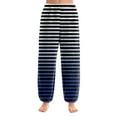 thumbnail image 2 of WTOBBY Women's Striped Print Pajama Pants with Elastic Cuffed Bottoms - Classic Pattern Sleepwear for Comfortable Home Lounge Wear - Straight Leg Comfortable Fit,Black L, 2 of 5
