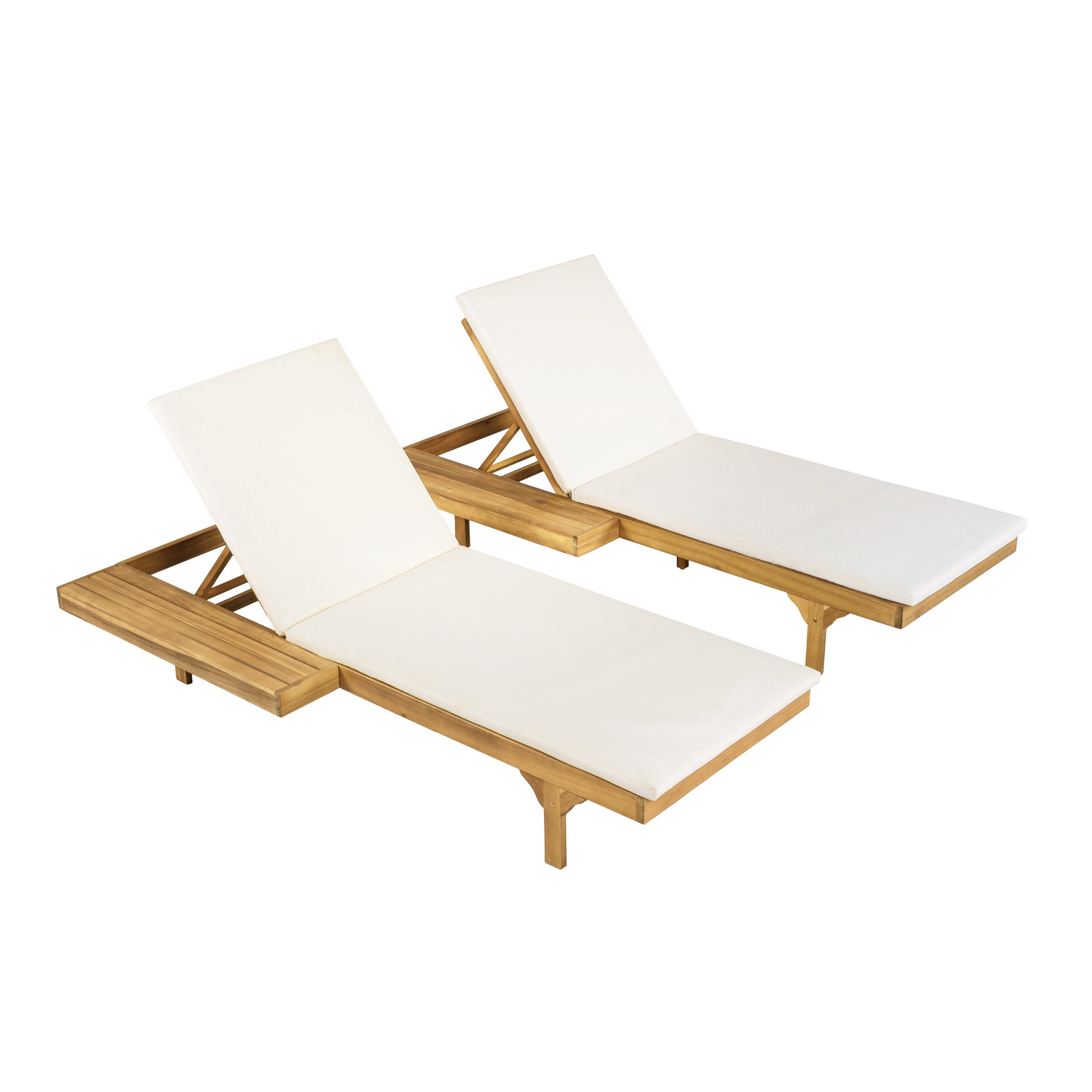 Christopher Knight Home Convertible 2-Person Outdoor Chaise Lounge Set with Foldable Cushions, Teak+Cream