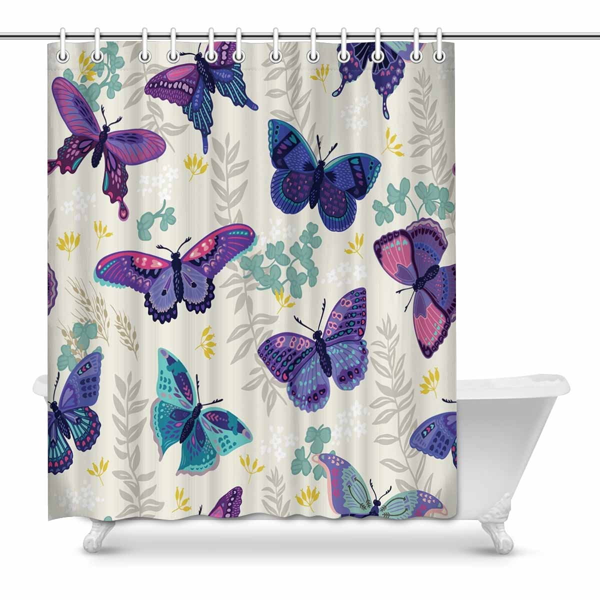 POP Beautiful Purple Butterfly Bathroom Shower Curtain Set 60x72 inch ...