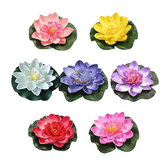 7Pc Floating Water Lily Pads For Ponds, Artificial Lotus Flowers With Realistic Design, For Garden Water Features, Patio Fish Ponds, Backyard Decorations, Outdoor Pool Landscaping