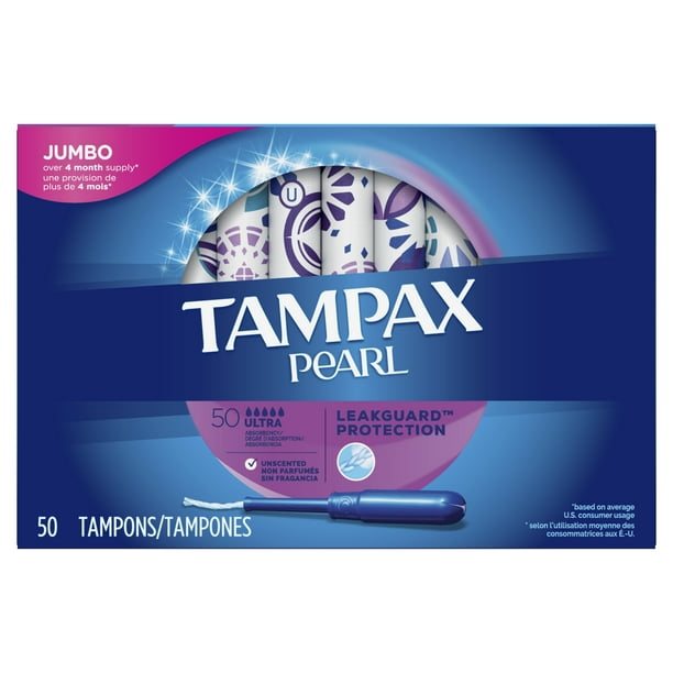 Tampax Pearl Ultra Absorbency Plastic Tampons, Unscented, 50 Ct