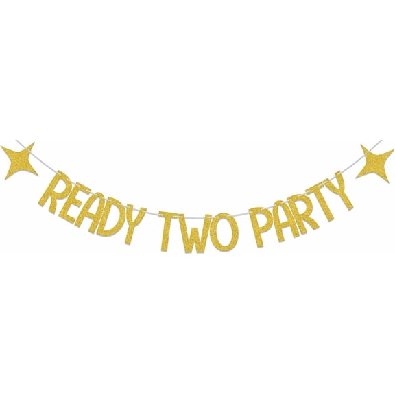 Ready Two Party Banner It's A Double Celebration 2nd Birthday Decorations Cheers to 2 Year Old Birthday Party Décor Supplies Gold