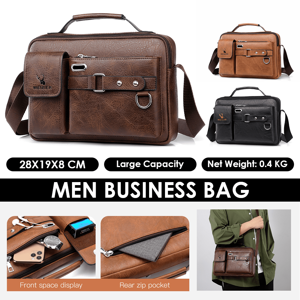 Men's Shoulder Messenger Bag PU Leather Handbag Business Crossbody Bag Briefcase