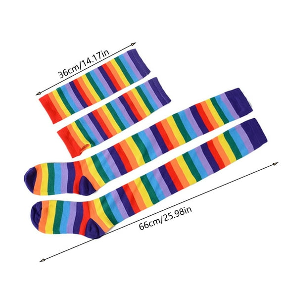 Acahhotxx Women Stockings, Women Rainbow Striped Thigh High Socks Arm Warmers Set Over Knee Stockings Fingerless Gloves Mittens Party Accessories