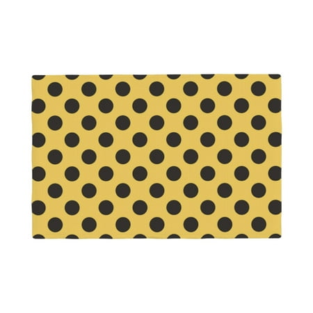 

Table Placemats Set of 6 - black polka dots yellow 12x18 In Faux Linen Double Heat Resistant Place Mats Cloth Indoor/Outdoor Placemats Washable Table Mats for Dining Kitchen Party