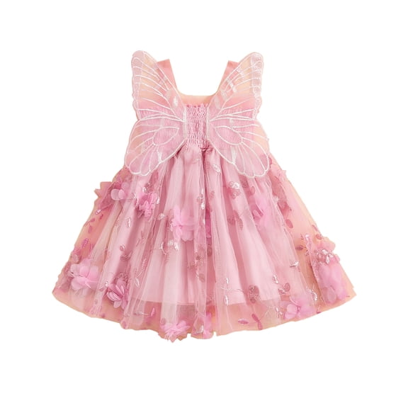 AceBaby Toddler Baby Girls Summer Dress 6M-4T 3D Flowers Tulle A-Line Dress with Butterfly Wing