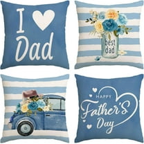 Happy Fathers Day Pillow Covers 18x18 Set of 4 Blue Floral Throw Pillow Covers I Love Dad Cushion Covers Pillow Case Gift for Papa grandpa Birthday Home Outdoor Sofa Decoration (18 by 18)
