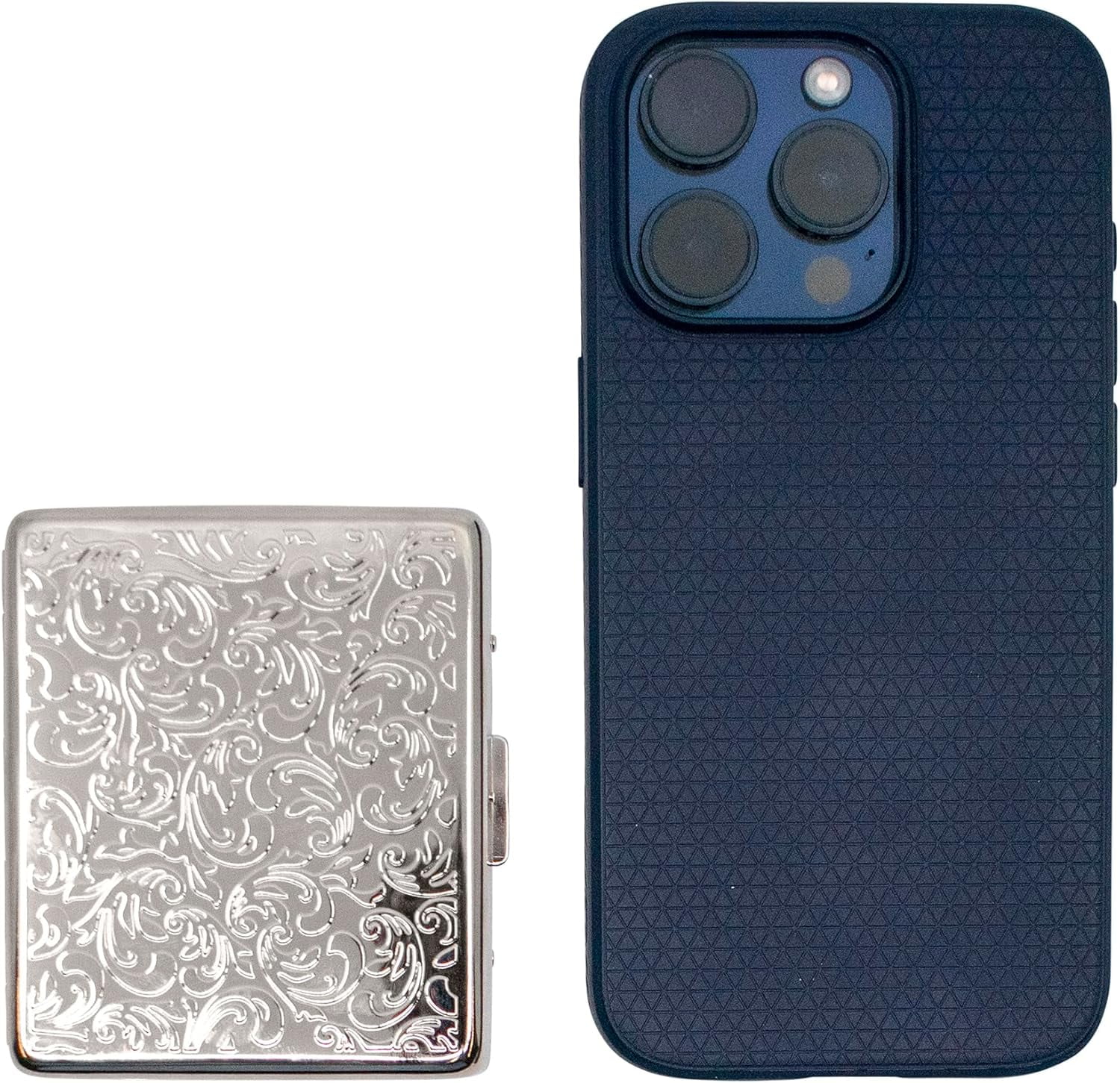 Set of 2 Metal-Plated Weekly (7-Day) Pill Box Case & Portable Medicine Organizer (Silver Victorian)