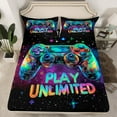 thumbnail image 2 of Gamer Bed Sheets Set for Boys Teens Gaming Sheet Set Twin Size, Video Game Controller Fitted Sheet for Girls Kids Game Room Decor Flat Sheet Space Universe Gaming Bedding Set, 2 of 6