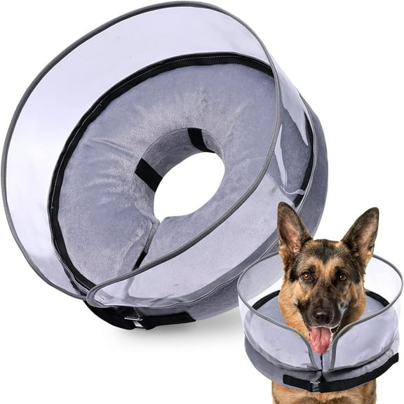 GHODEC Inflatable Dog Cone Collar, GHODEC Soft Dog Donut Collar After Surgery, 2-in-1 Dog Cone Alternative with Detachable Anti-Licking Shield, Soft Cone for Dogs Does Not Block Vision(XL)