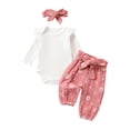 thumbnail image 2 of Newborn Infant Baby 3pc Clothes Ruffle Ribbed Long Sleeve Romper Bodysuits Pants Headbands Sets with Belt Baby Outfits for Girl Pink 12-18 Months, 2 of 9