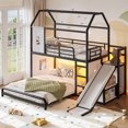 thumbnail image 4 of Leumius Twin over Full Playhouse Metal Bunk Bed with Slide & Ladder, House Shaped Bunk Bed with LED Light Strip, Privacy Curtain, Movable Storage Cabinet and Hanging Rod for Bedroom Black, 4 of 9