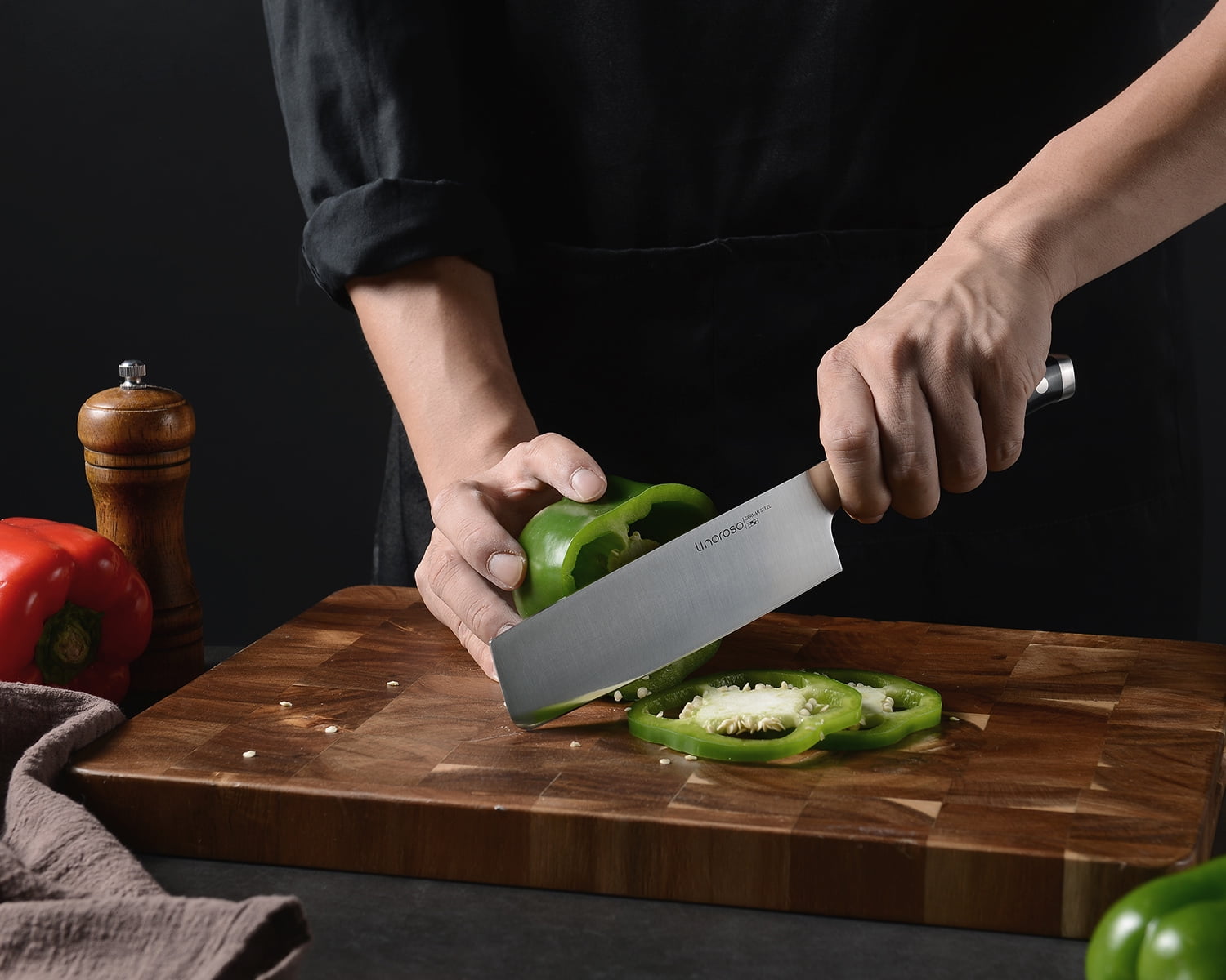 Linoroso 7 inch Nakiri Knife Vegetable Cleaver Kitchen Knife, German High Carbon Stainless Steel