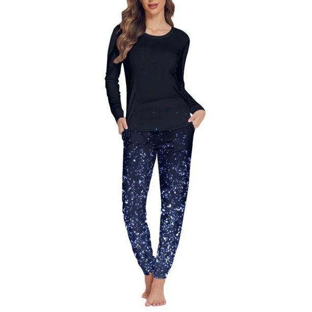 Ropa de dormir de manga larga con patrón navideño para mujer, Conjunto de pijama versátil de dos piezas, Jersey informal, ropa de dormir femenina, envío directo