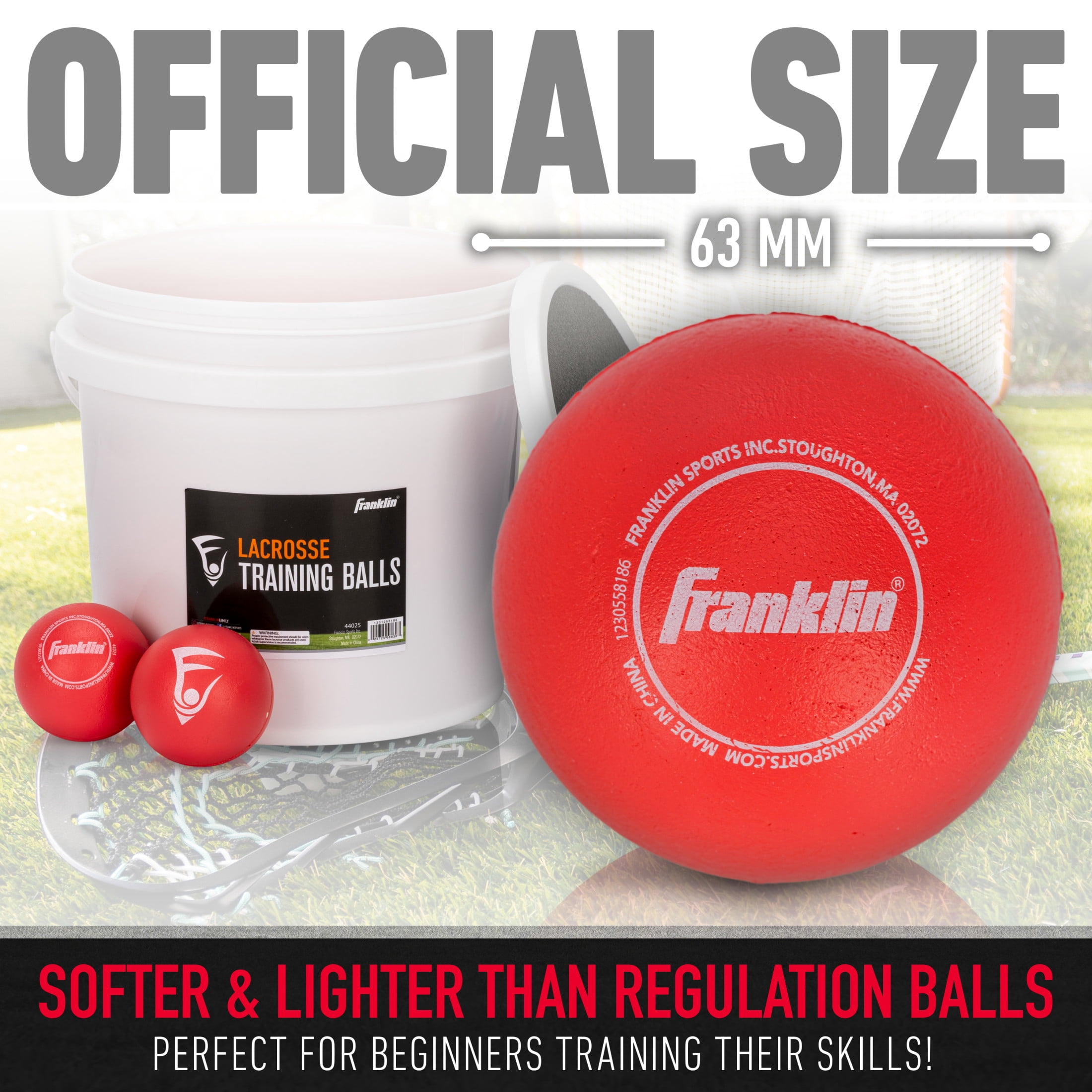 Franklin Sports Soft Training Lacrosse Ball Bucket - (20) Kids Soft Rubber Lacrosse Balls for Indoor + Outdoor Play - Official Size Soft Rubber Lax Balls for Kids + Beginners - Youth Practice Balls
