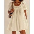 thumbnail image 4 of White Puff Sleeve Babydoll Mini Dress With Lace Trim Square Neck Flowy A-Line Sundress, 4 of 6