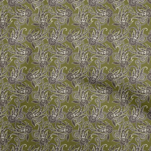 oneOone Georgette Viscose Dark Olive Green Fabric Asian Paisley Dress Material Fabric Print Fabric By The Yard 42 Inch Wide