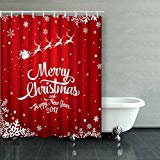 ABPHQTO Felicitación navideña con Papá Noel montado en un trineo de renos Cortina de ducha Cortina de baño de poliéster 150x180 cm