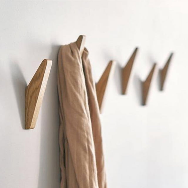 Ganchos de madera Ganchos de pared, Ganchos para abrigos, Ganchos de madera de caucho (paquete de 6) Ganchos para colgar en la pared Ganchos para colgar abrigos, Ganchos para sombreros, Ganc