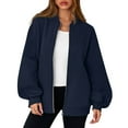 thumbnail image 5 of Mohiass Zip Up Sweatshirt Women No Hood Comfort Oversized Sweatshirt Cardigan Fleece Bomber Jacket Zipper Hoodless Hoodies Navy M, 5 of 6