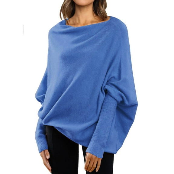Clothing 2025 Delayuji Womens Pullover Sweaters Light Weight Sweaters for Casual Tops Winter Knit Drop Shoulder Sweater Fall Jumper Tunics Pullover Sweaters for Women Blue One Size