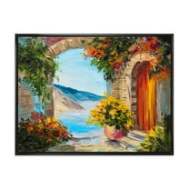 Designart 'House With Colorful Flowers Near The Sea Summer Season' Nautical & Coastal Framed Canvas Wall Art Print