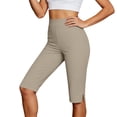 thumbnail image 3 of QATAINLAV Womens Bermuda Shorts Knee Length Athletic Casual Long Shorts Side Split Stretch Slim Athletic Shorts Beige L, 3 of 10
