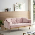 thumbnail image 2 of 68.3" Pink Velvet Loveseat Couch, Modern Futon Sofa Bed with Throw Pillow and Midfoot, Convertible Sleeper Sofa with Gold Metal Legs for Living Room, Apartment, 2 of 7