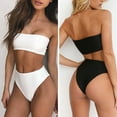 thumbnail image 4 of Sexy Women Solid Color Tube Top Bandeau High Waist Panties Set Bikini Swimwear, 4 of 7