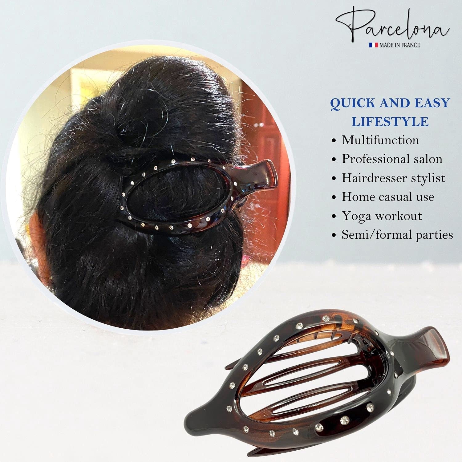 Parcelona French Elite Wide Beak Crystals Shell Celluloid Hair Claw 4.5 inches