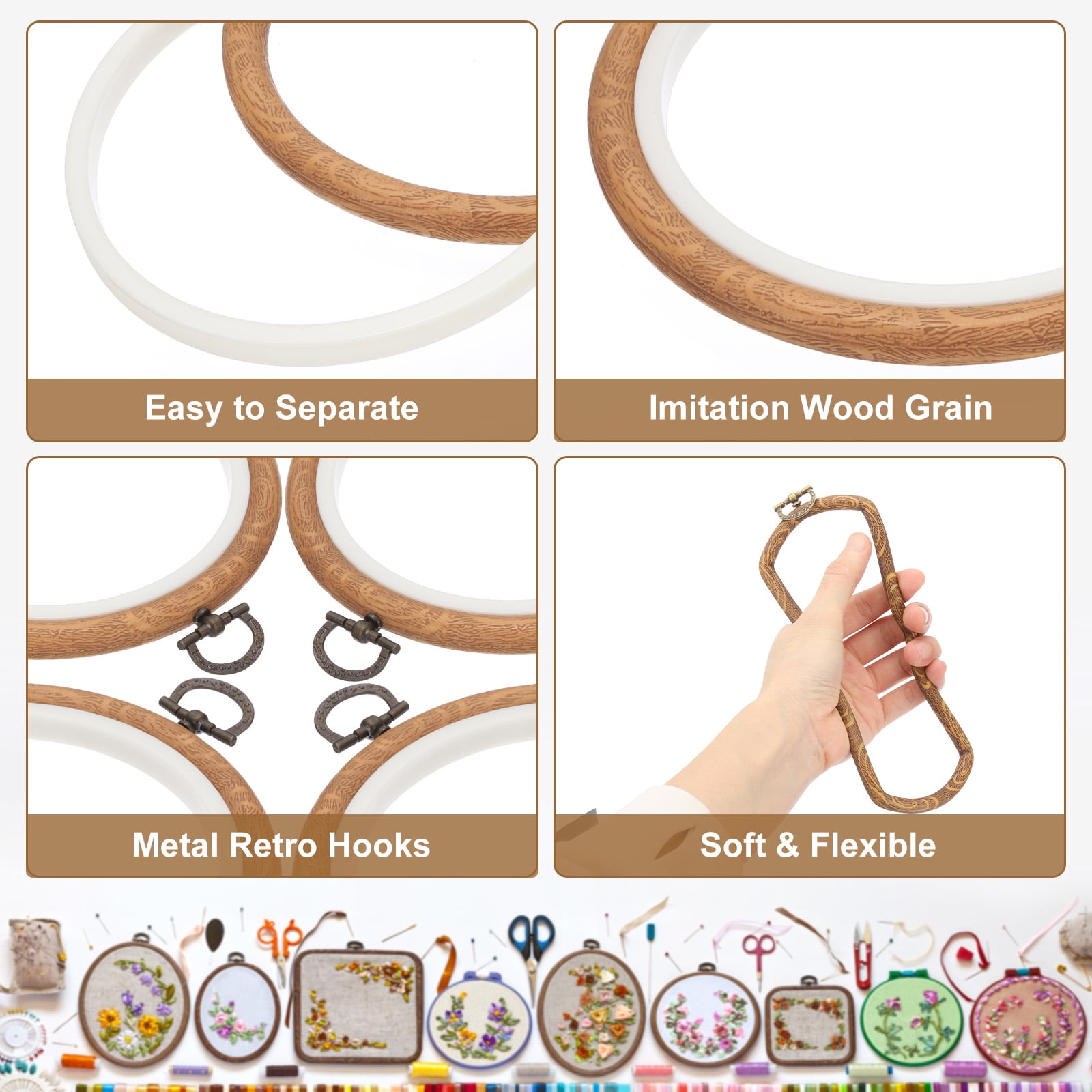 Uxcell 12 Pieces 4.2" Embroidery Hoops Frame Imitated Wood Circle Cross Stitch Hoop Ring for Embroidery Art Craft Handy Sewing Decoration