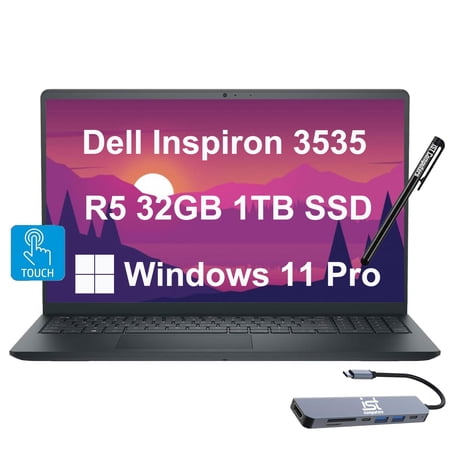 Dell Inspiron 15 15.6" Business Laptop (FHD Touchscreen, AMD Ryzen 5 7530U, 32GB RAM, 1TB SSD, (6-Core Beat i7-1165G7)) Numeric Keypad, Webcam, IST HUB & Pen, Inspiron 3000 3535, Win 11 Pro, Black